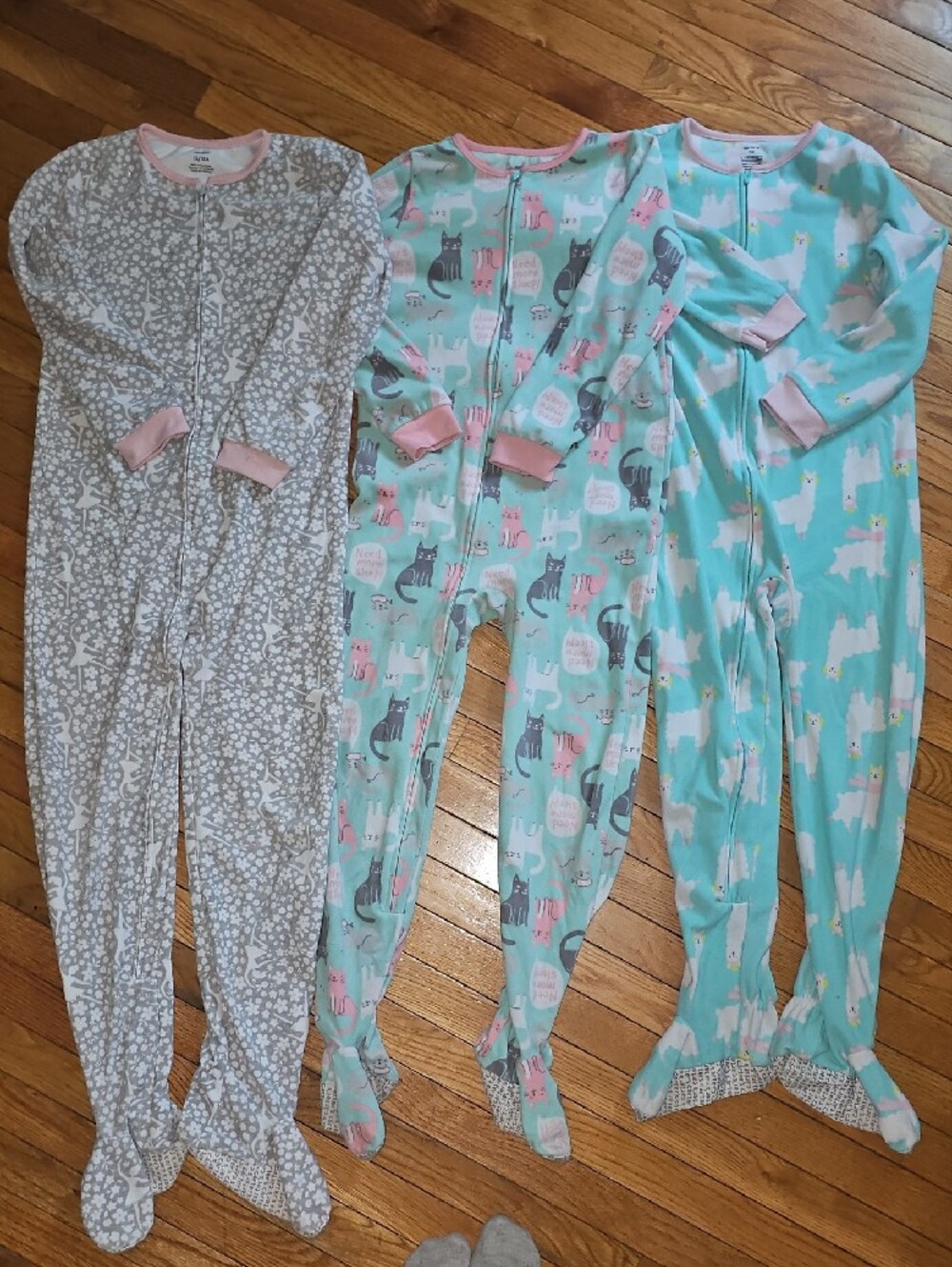 Carter's Girls' Footies One-Piece Pajamas Size 10 Llama, Cats & Ballerina Prints